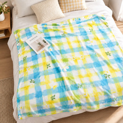 Couverture en flanelle à motif de fleurs à motif écossais 1 pièce - motif aquarelle éclatant; jeté douillet et chaleureux pour canapé-lit Beddi