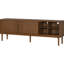 Meuble télé moderne avec portes à rayures verticales et fonction coulissante. Pieds en bois massif. Brun. Peut accueillir des téléviseurs de 70 à 79 pouces. Armoire polyvalente avec porte. Convient à une table d'appoint-717812345