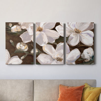 Fleurs blanches chocolat II - toile tendue avec châssis de qualité supérieure - prête à être accrochée