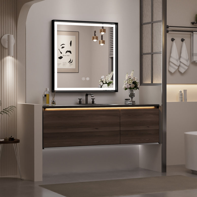 Miroir de salle de bain Smart Smart, 32 po x 32 po, Noir mat