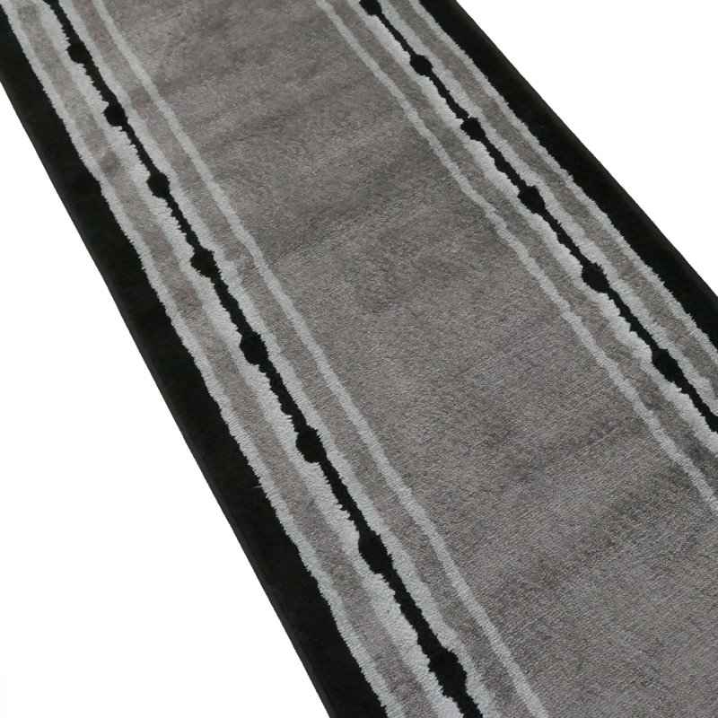 Custom Size Washable Medium Profile Anti-Slip Dot Bordered Gray Design Rug, Runner 2'2" x 5'