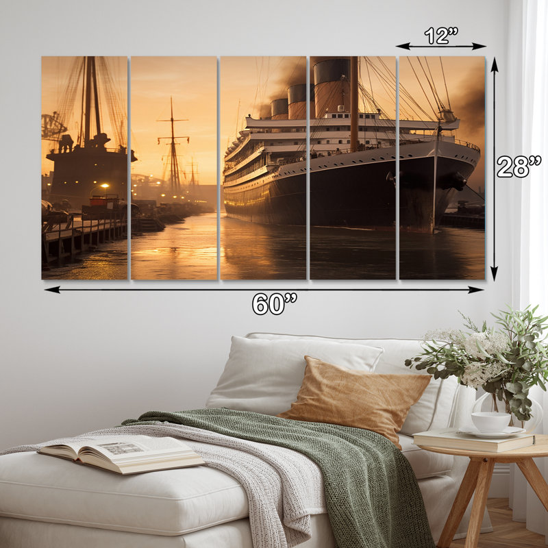Photographie rétro de RMS Titanic I - reproduction d'art sur toile - 5 panneaux égaux