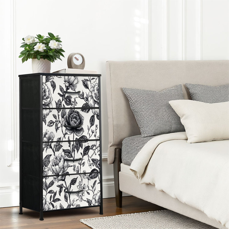 4 Drawer Dresser for Bedroom, Narrow Chest of Drawers, Wooden Top and Study Iron Frame 18"x37.5"-(WxH)