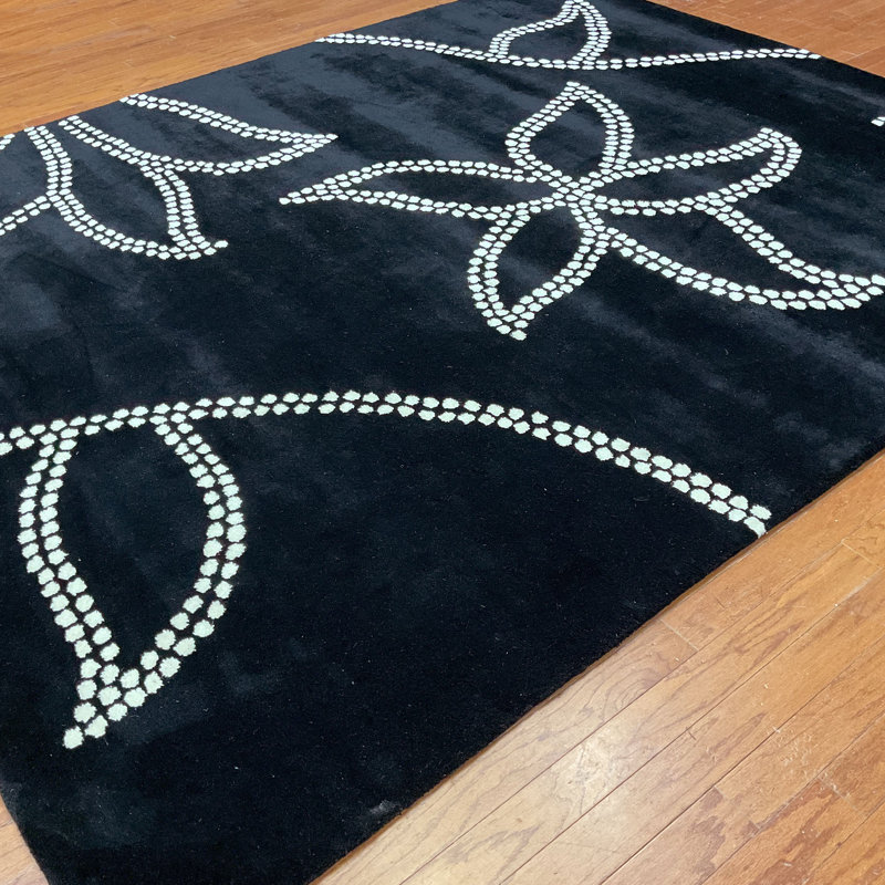 Tapis noir / blanc touffeté à la main, Rectangle 8 pi x 10 pi