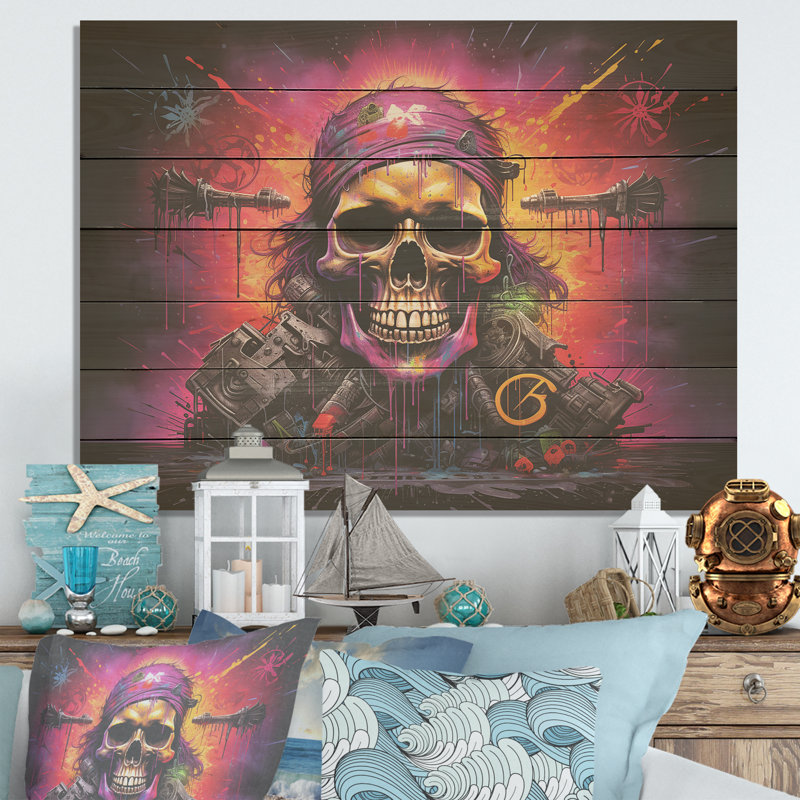 Drapeau pirate squelette - pirate sur bois, H 10 po x l 20 po