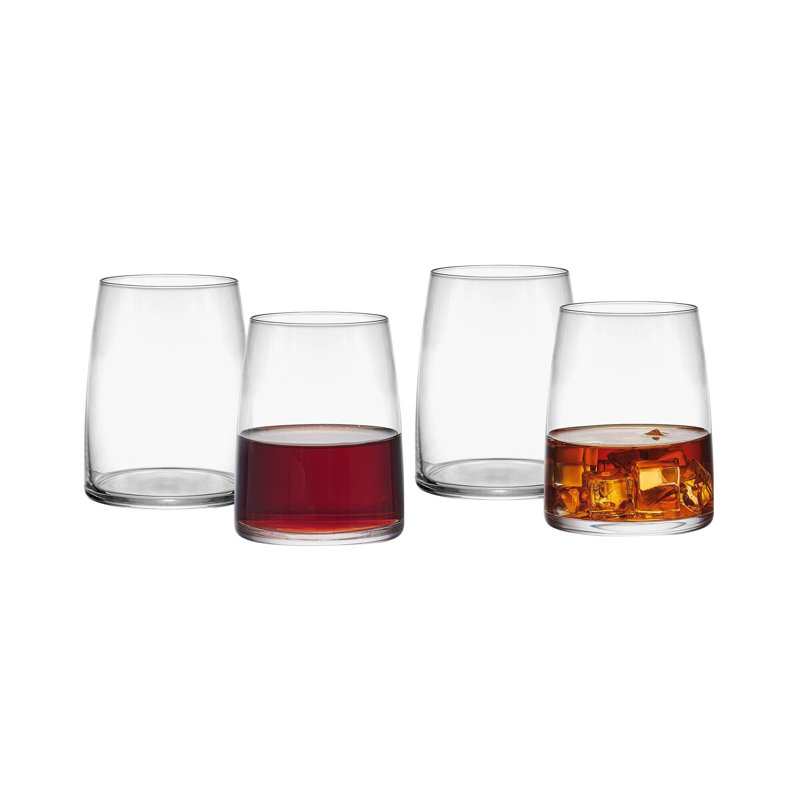 Clear Hand Blown Glass Stemless Wine Glasses Set of 4
