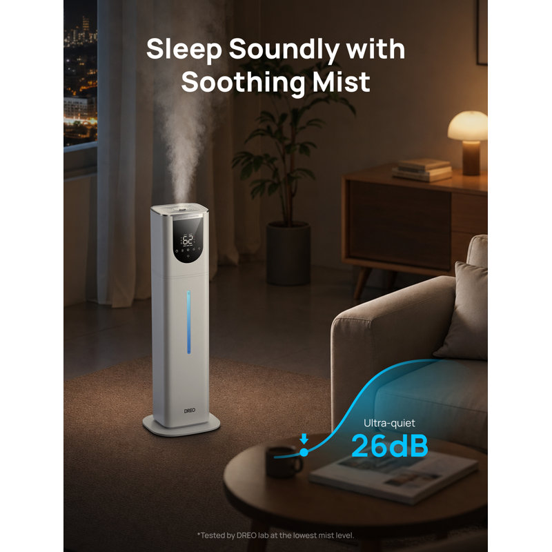 L'humidificateur intelligent 11L DREO pour grande pièce Autonomie de 100 heures, réservoir autonettoyant, télécommande / application / commande vocale, brume fraîche en blanc