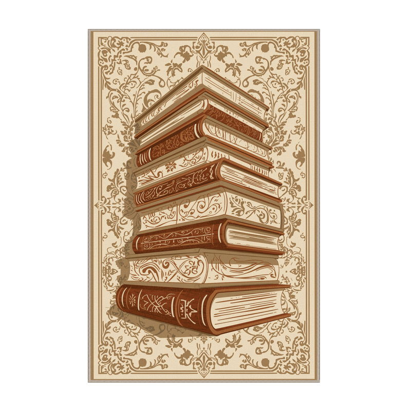 Tapis oriental moelleux et moelleux à poil de livres en beige - reliure beige, 8 x 12