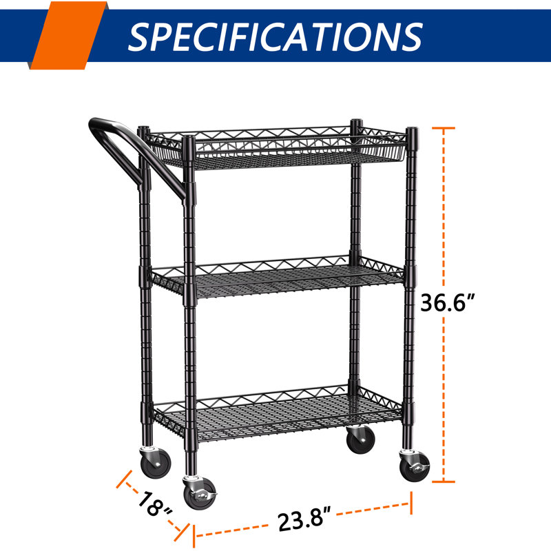 Organisateur de rangement à 3 niveaux, Noir, H 36 po x l 23 po x P 18 po