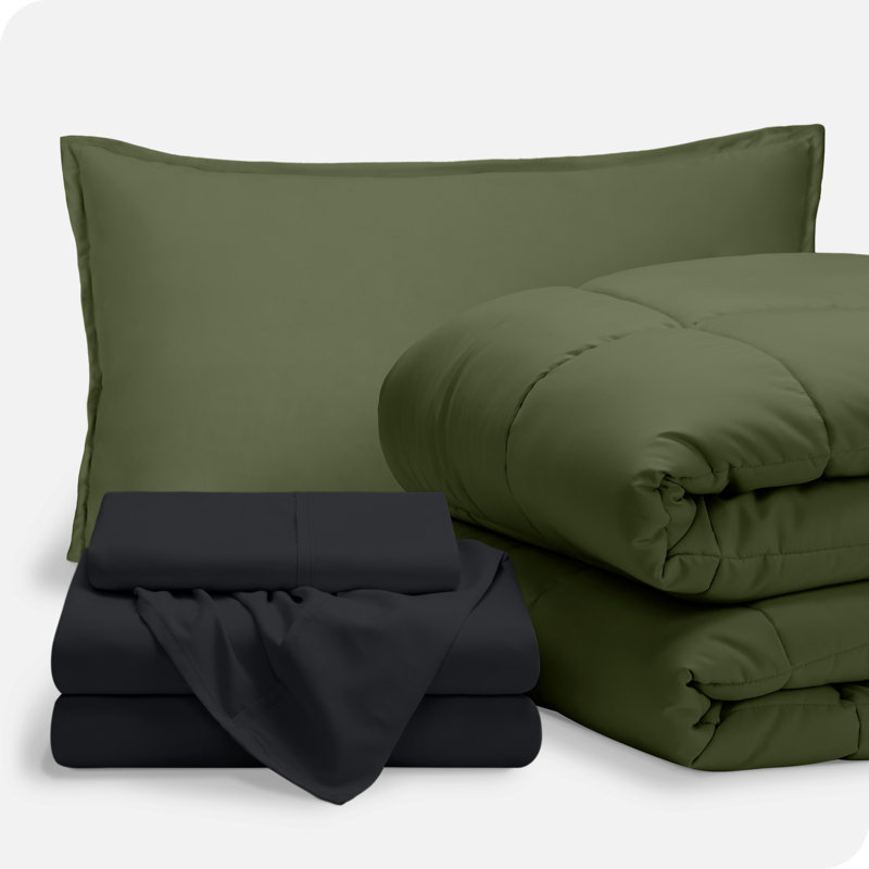 Microfiber Bed-In-A-Bag, Twin XL Comforter + 4 Additional Pieces, Green/Black
