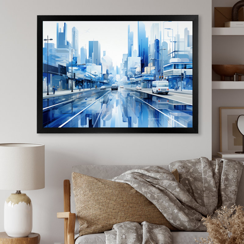 Abstract Future City Road - Cityscapes Canvas Art Print, H 24 po x l 32 po x P 1 po, Cadre simple noir