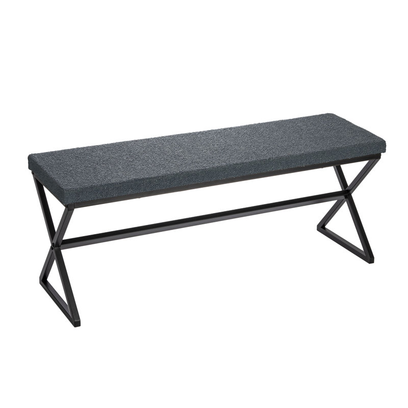 Avae Boucle Upholstered Bench, Blue/Gray