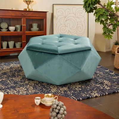 34 Inch Velvet Diamond Tufted Storage Ottoman, Multi-Functional Footrest with Hidden Storage