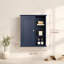Armoire murale de salle de bain en MDF bleu avec rangement au-dessus des toilettes et charnières à fermeture en douceur