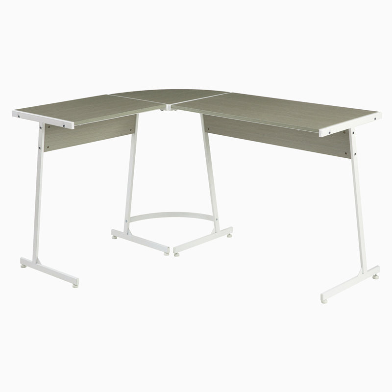 Bureau d'ordinateur en L gris et blanc