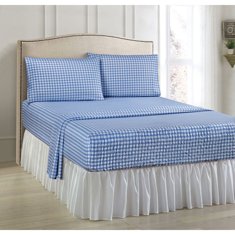 Ensemble de draps en microfibre anti-froissement, Ensemble de draps pour lit double + un drap-housse, Bleu