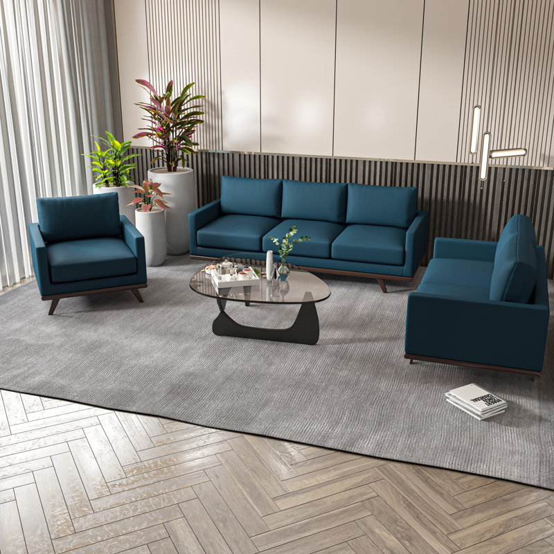 Ensemble de canapé moderne 3 pièces, ensemble de canapé de salon avec causeuse et fauteuil d'appoint, cuir rembourré avec structure en bois de bouleau, collection Taniela
