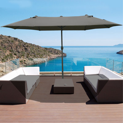 Parasol d'extérieur rectangulaire en acier de 15 pi avec base, protection solaire et manivelle pour terrasse