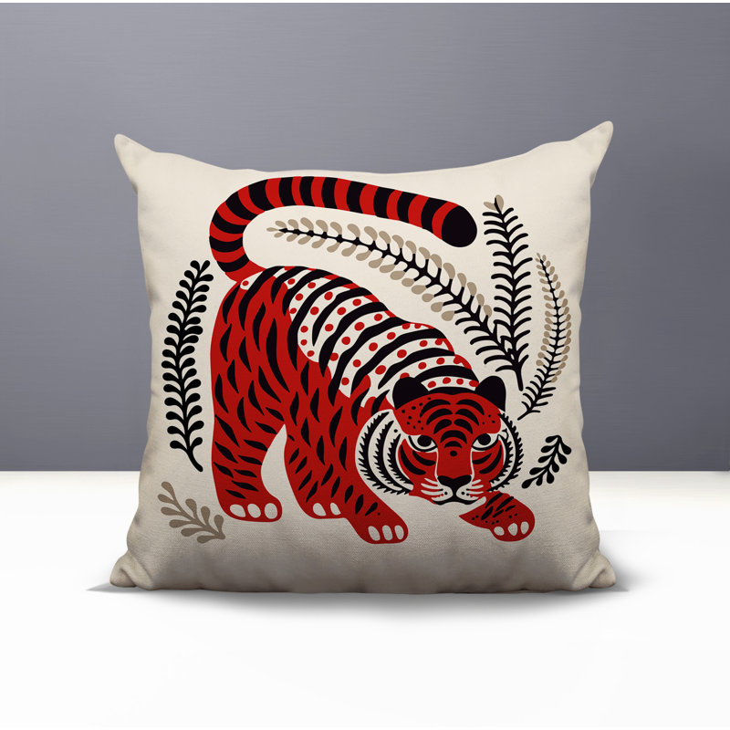 Oreiller carré réversible Remo Tiger, Carré 15 po, Rouge