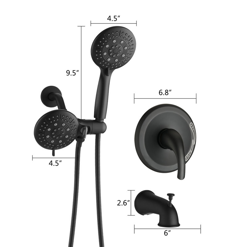 Tête de douche à pluie à une poignée 6 fonctions avec douche à main Classic