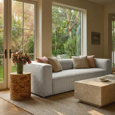 Aurora Pebble Beige Heavy Basketweave Sofa