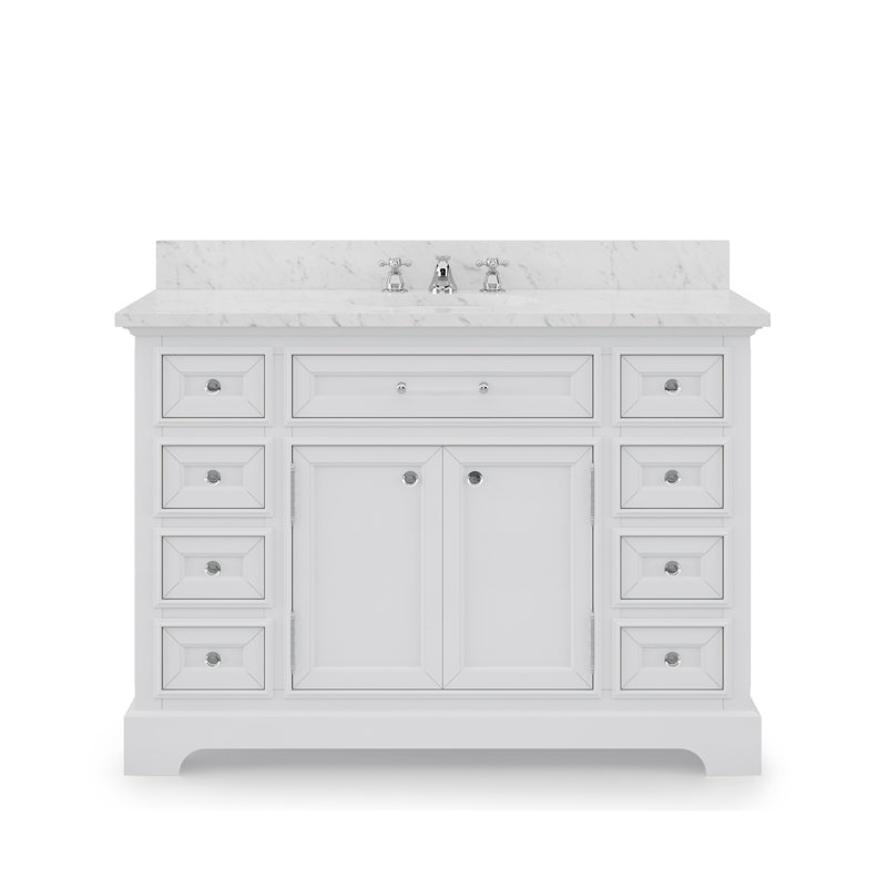 White Marble Top 48'' Single Bathroom Vanity with Ceramic Sink
