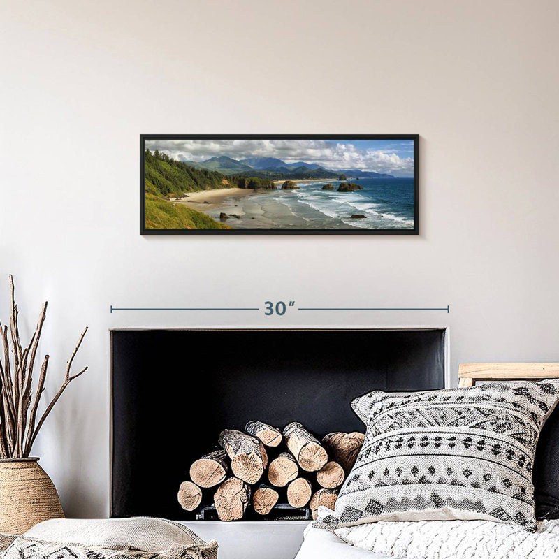Cannon Beach Coast, 25 po x 9 po, Cadre flottant noir
