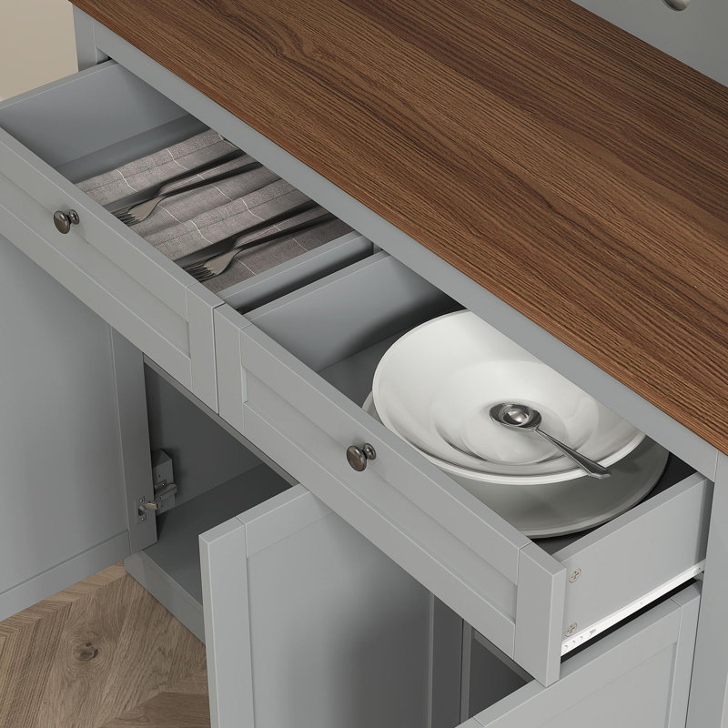 Armoire de cuisine pratique avec support pour micro-ondes, huche de cuisine avec tiroirs et tablettes réglables