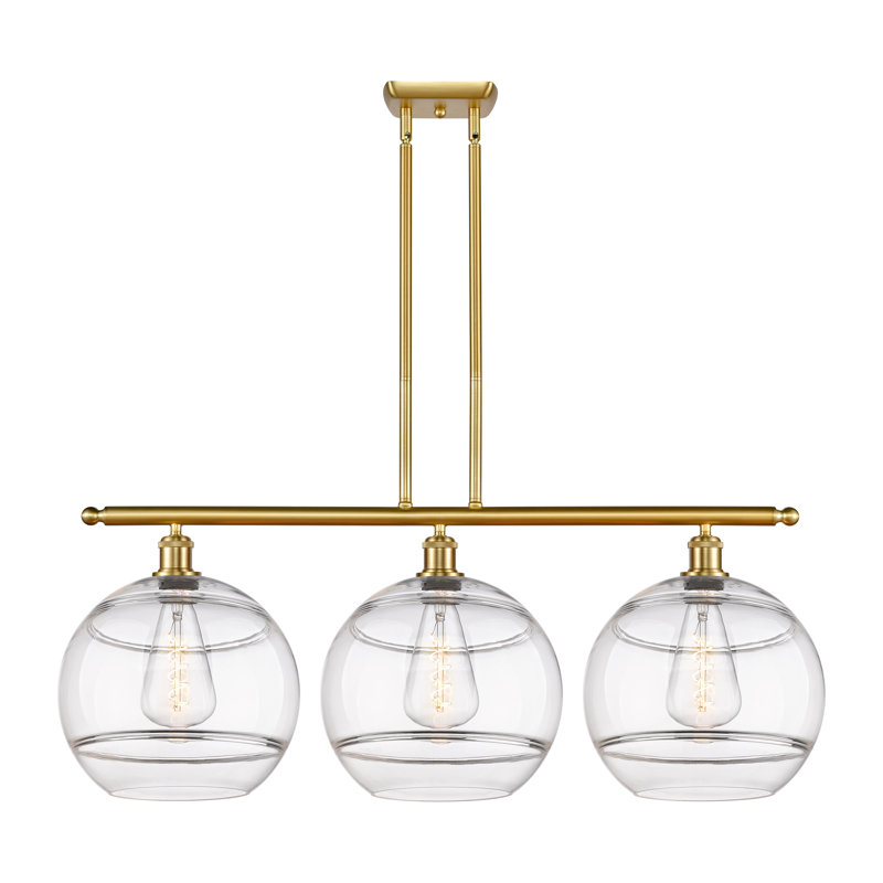Luminaire suspendu pour îlot de cuisine à 3 lumières Chartoff, Transparent, Or satiné