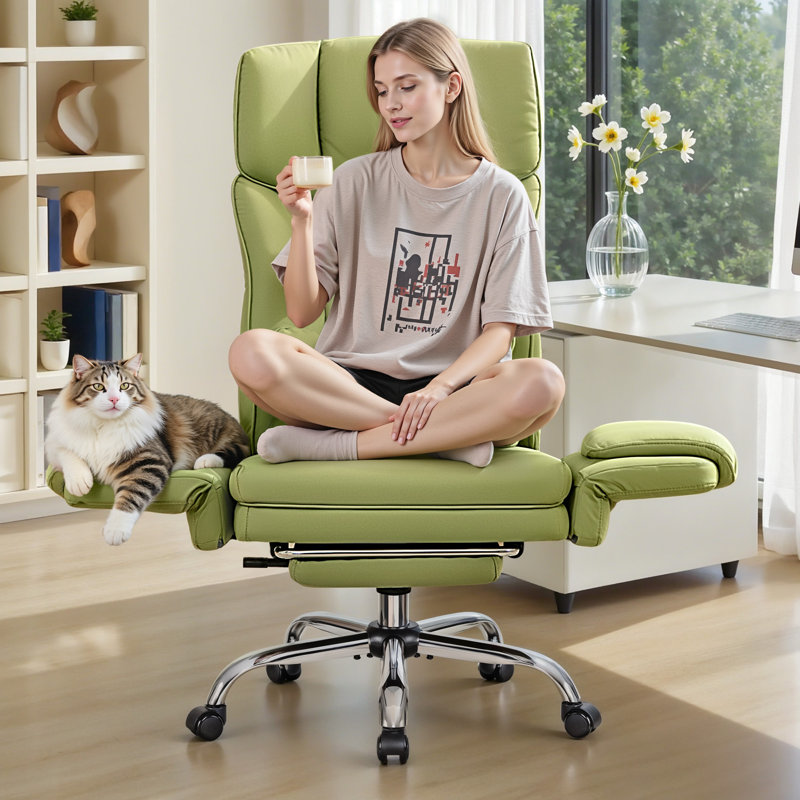 Chaise de bureau ergonomique inclinable à haut dossier avec dossier et repose-pieds réglables, Vert avocat