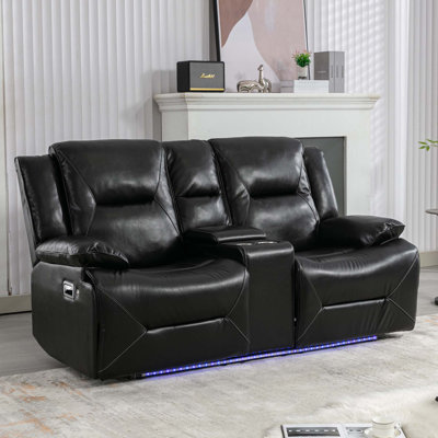 2 Seater Home Theatre Recliner Manual Recliner Chair With A LED Light Strip Two Cup Holders And A Storage Box