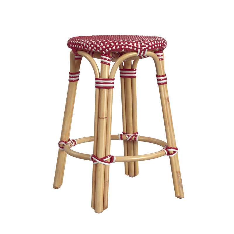Tobias Rattan Bar Stool & Counter Stool, Counter Stool (24" Seat Height), Red/White Dot/Natural Rattan Frame