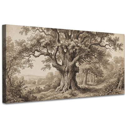 Art mural rétro forêt, sépia, décoration murale sur toile inspirée de la nature pour le salon, arbre rustique tendu avec châssis, prêt à accrocher, 12 x 24