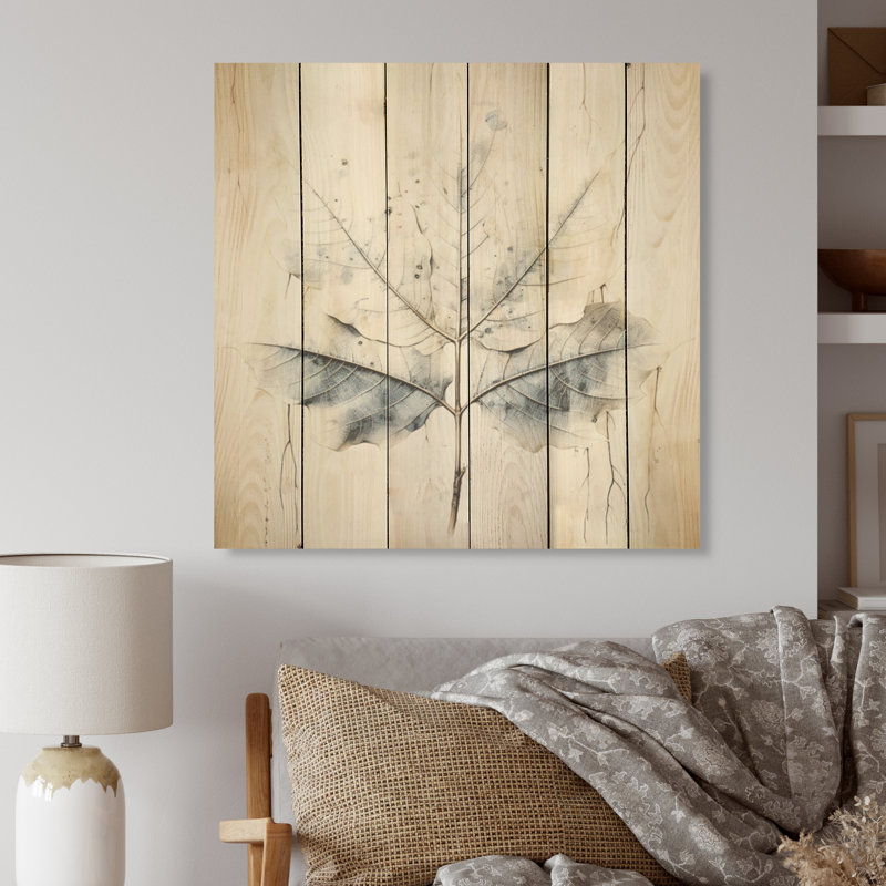 Feuille de sycomore argentée - feuilles, art mural sur bois de pin naturel, H 25 po x l 25 po