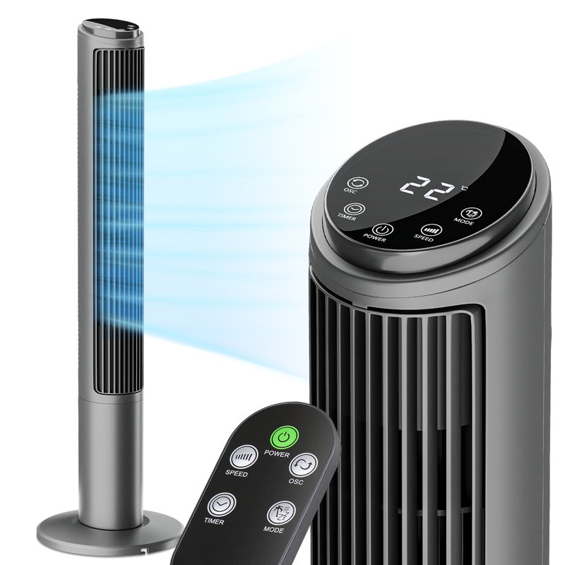 Ventilateur sur pied Tower Fan avec télécommande, Gris