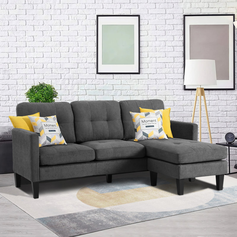 Canapé et chaise longue réversible avec repose-pieds Videlle, Lin gris
