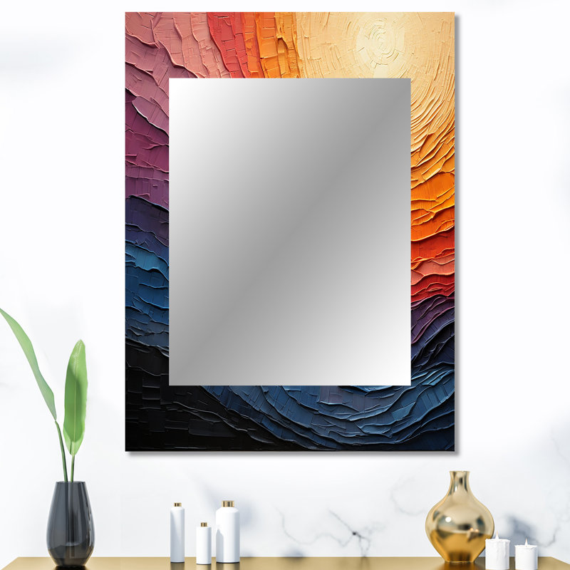Abstrait lyrique jaune sarcelle, coucher de soleil lyrique I - abstraction lyrique, miroir mural jaune, 40 po x 30 po