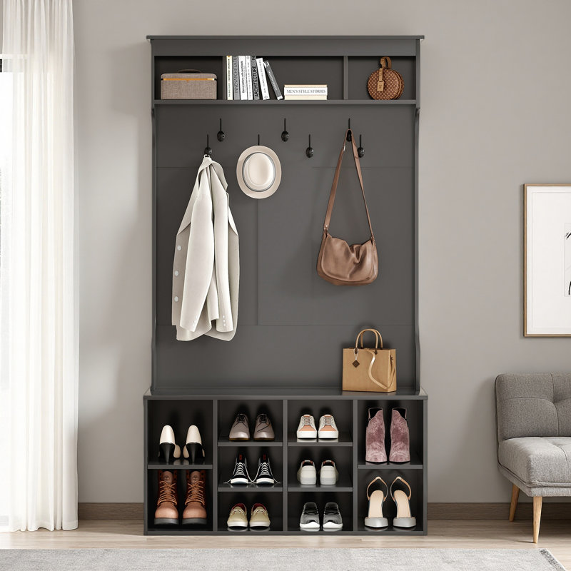 Chalemet Hall Tree 39.4" Wide with Shoe Storage and Bench, Black