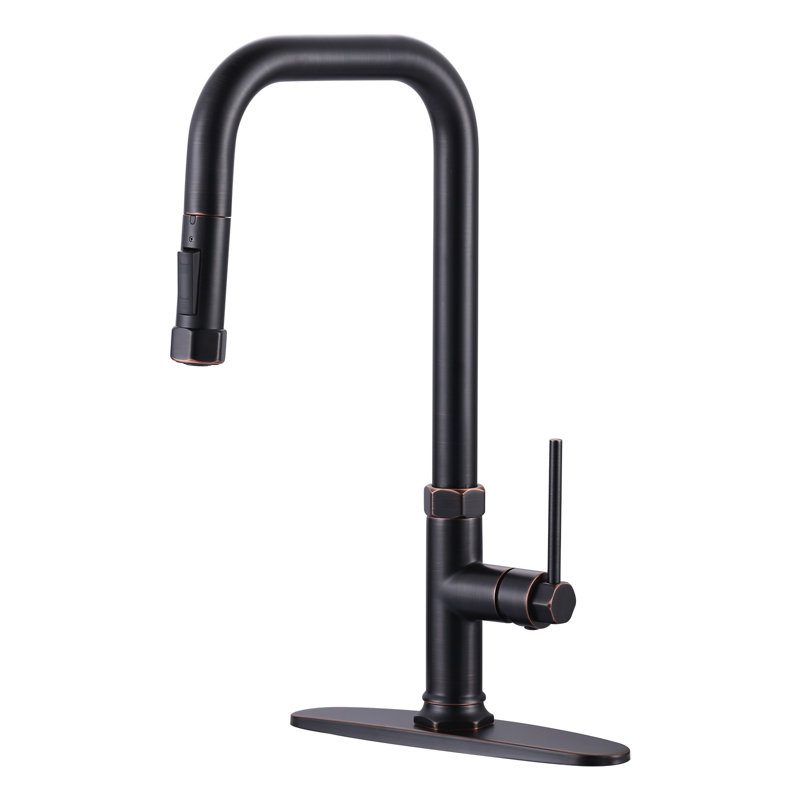 Oil Rubbed Bronze Single Handle Pull Down Kitchen Faucet with Deck Plate