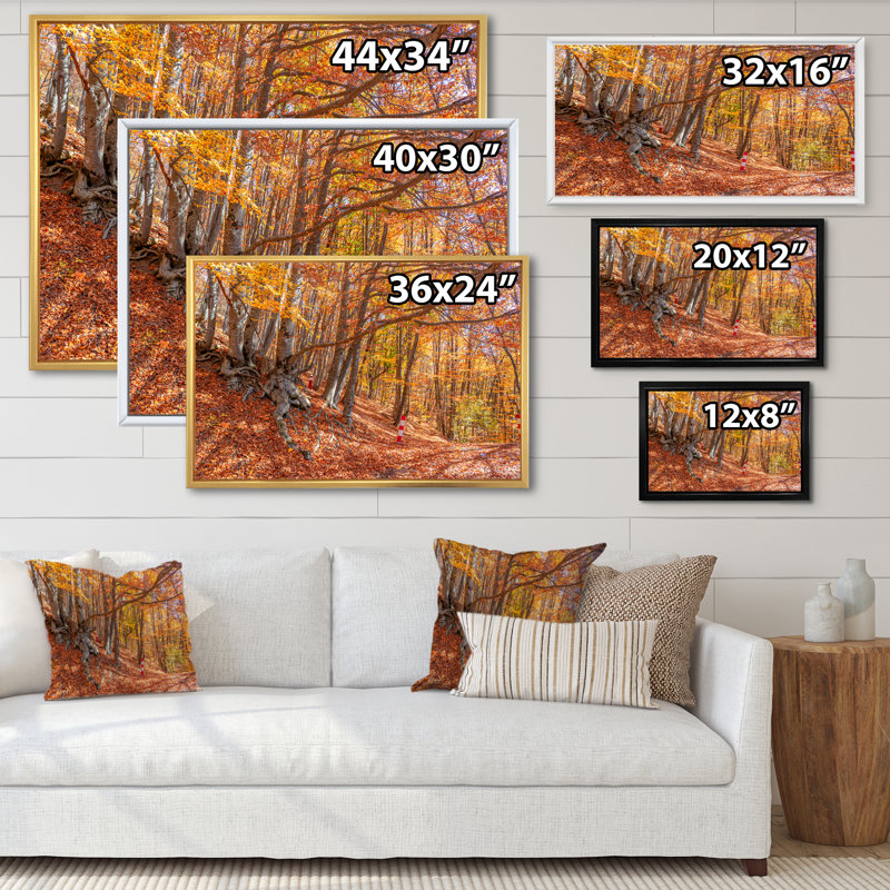 Forêt d'automne, reproduction d'art sur toile traditionnelle, H 24 po x l 36 po x P 1 po, Cadre flottant brun