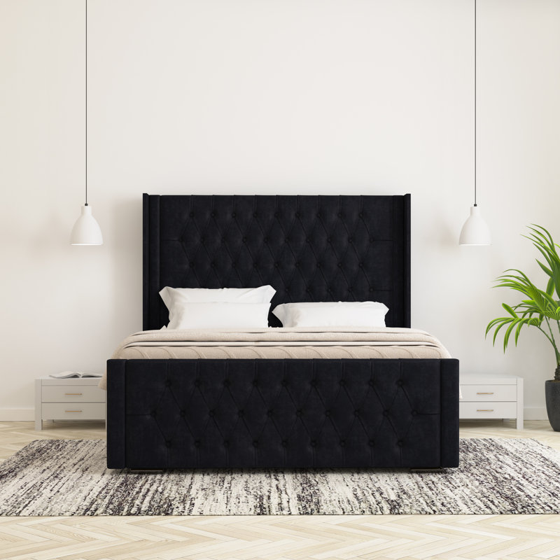 Raoul Upholstered Bed Frame, Single (3'), Black