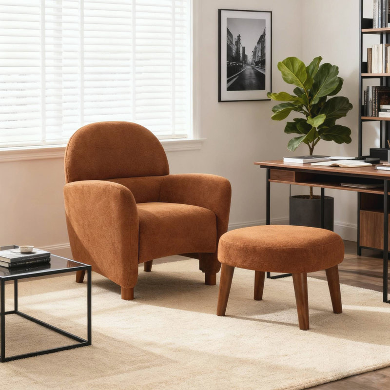 Fauteuil moderne avec repose-pieds et repose-pieds Modern, Tissu orange