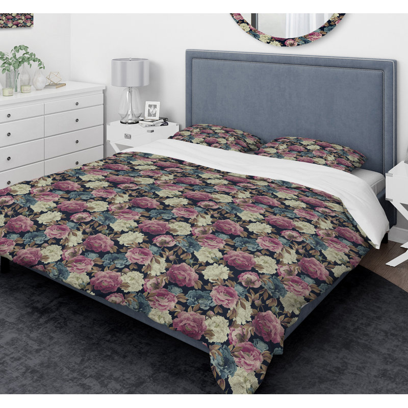 Ensemble de housse de couette designart pivoines, Housse de couette très grand + 2 taies décoratives