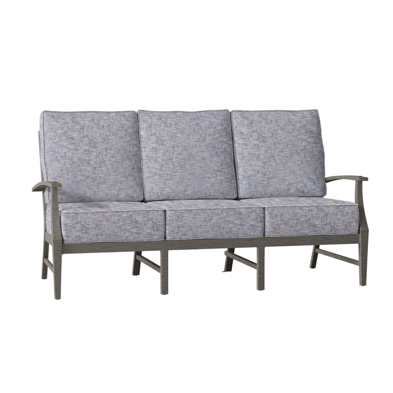Croquet 76" Wide Outdoor Patio Sofa with Cushions, Slate Gray, Welt, Verona Fossil
