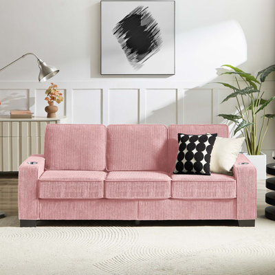 83.86"Corduroy Fabric Sofa, Modern Compressed Couch, 3-Seater Sofa, Furniture For Living Room, Bedroom, Office