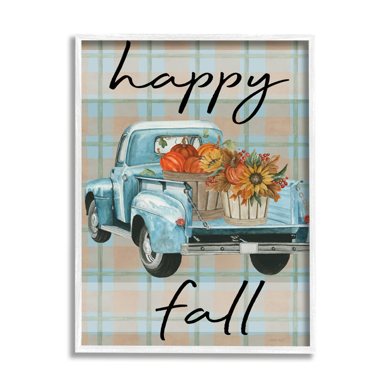 Camion à fleurs «Happy Fall» par Cindy Jacobs, H 20 po x l 16 po x P 1,5 po, Giclée encadrée blanc bord de mer