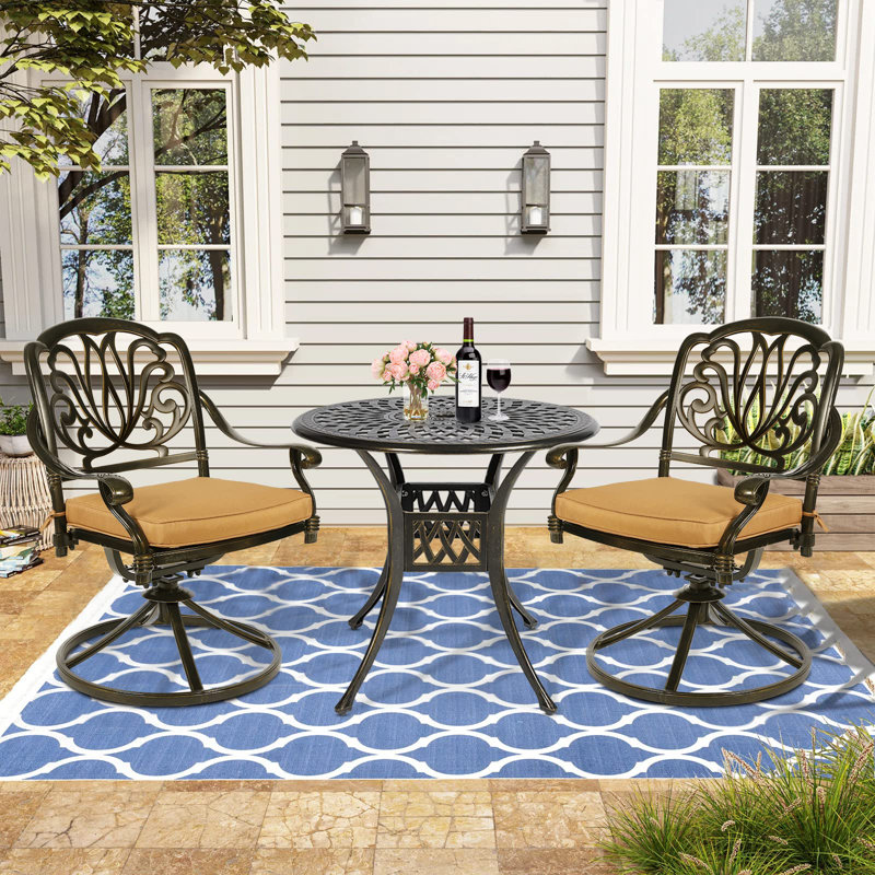 Jayton 2 - Person Patio Dining Set with Round Table , Cushions Included, 29.3" H x 30.8" L x 30.8" W