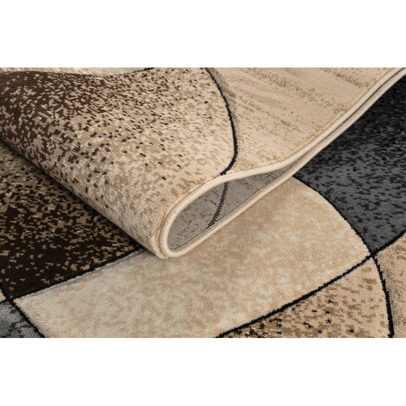 Tapis brun / gris à motif abstrait Nekizia, Rectangle 2 pi 1 po x 3 pi 3 po