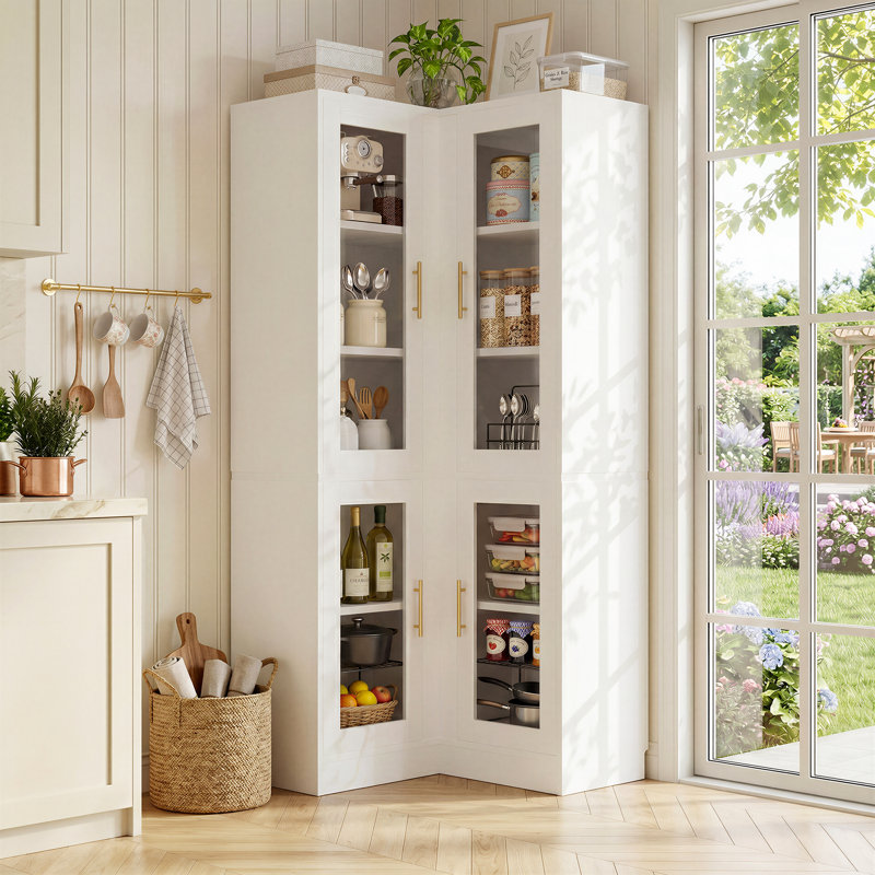 5-Tier Corner Bookcase With Glass Doors, White