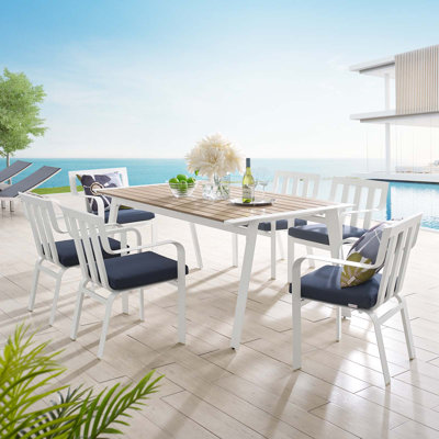 Ensemble de salle à manger d'extérieur en aluminium avec 6 fauteuils empilables Baxley par Modway